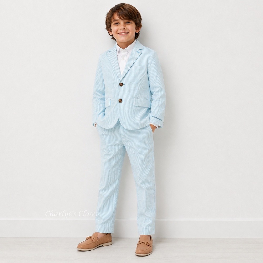 Scotch & Soda Seersucker 2-Pc‎ Suit Kids S NWT Blue Blazer Pants Preppy Wedding